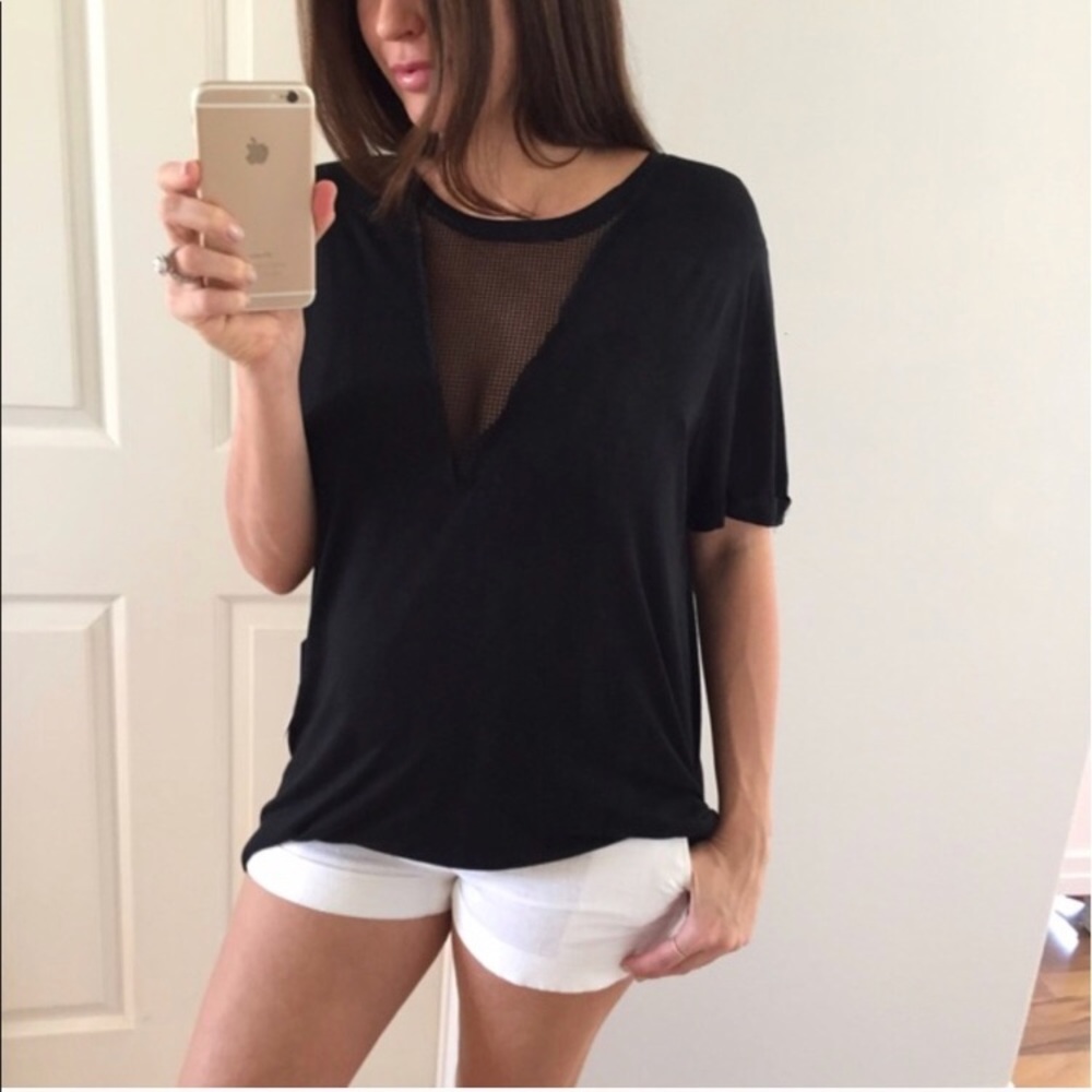 Black v neck grid tee